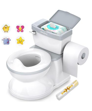 BabyBond Baby Potty Training Toilet with Realistic Flushing Sound & Feel Like an Adult Toilet, Removable Pot, Toddler Potty Seat with Storage Tank and Toilet Paper Holder for Aged 1-3 white grey