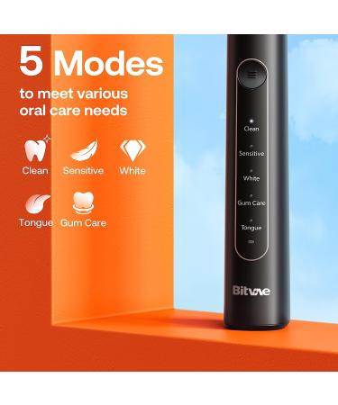 Bitvae R2 Rotating Electric Toothbrush for Adults with 8 Brush Heads Travel Case 5 Modes Rechargeable Power Toothbrush with Pressure Sensor 3 Hours Fast Charge for 30 Days Black Black 1 Pack - Buy Online on GoSupps.com