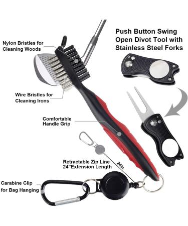 Golf Towel Microfiber Waffle Pattern | 3-in-1 Golf Cleaning Tool Set with Club Groove Cleaner Brush, Divot Repair Tool & Magnetic Ball Marker | Ideal Gifts for Golfers - Men, Women, Children - Buy Online on GoSupps.com