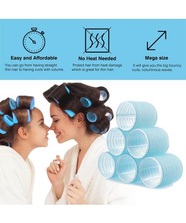 48 Pack Jumbo Self Grip Hair Rollers for Long Hair - Velcro Rollers with Clips & Comb - Blue - Buy Online on GoSupps.com
