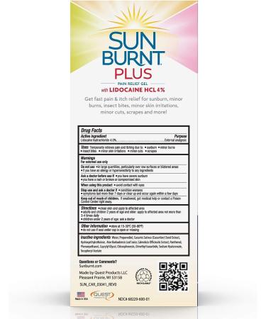 Sunburnt Plus After-Sun Gel 4oz with Lidocaine - Soothes and Relieves Sunburn - Buy Online on GoSupps.com