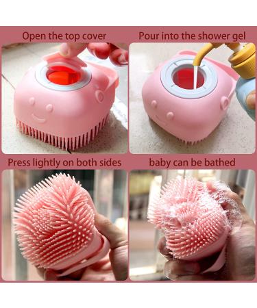 Pet Massage Brush with Shampoo Dispenser - Soft Silicone & Rubber Bristle for Dog and Cat Grooming | Pink - Buy Online on GoSupps.com