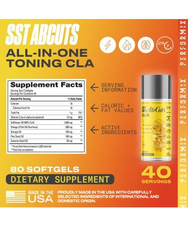 Performix SST Ab Cuts CLA Soft Gels for Men & Women - Non-Stimulant with CLA, Omega 3, Flaxseed Oil, Vitamin E - Easy-to-Swallow - 80 Soft Gels (2-Pack) - Buy Online on GoSupps.com