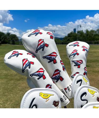 Golf Head Covers - USA Flag Birdie Design Leather Headcover for Fairway - 1 Piece - Buy Online on GoSupps.com