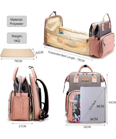 Fandare Diaper Backpack & Baby Wrap Bags - Sortable Travel Diaper Bag with Foldable Bed USB Charging for Moms & Dads in Gray & Pink - Buy Online on GoSupps.com