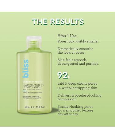 Bliss Disappearing Act Niacinamide Toner 10 oz - Pore Vanish Complex, Purifies Pores, Clean, Cruelty-Free, Vegan - Buy Online on GoSupps.com