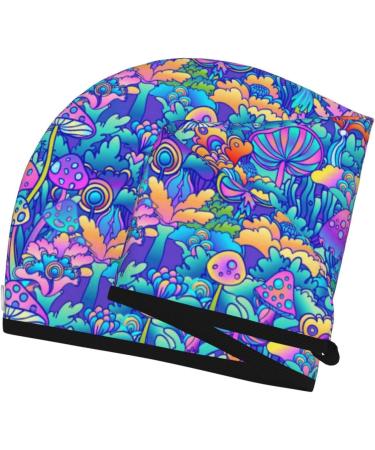 Hair Towel Wrap with Button | Quick-Dry Towel Turban for Effortless Hair Drying | Colorful Mushrooms Design - Buy Online on GoSupps.com