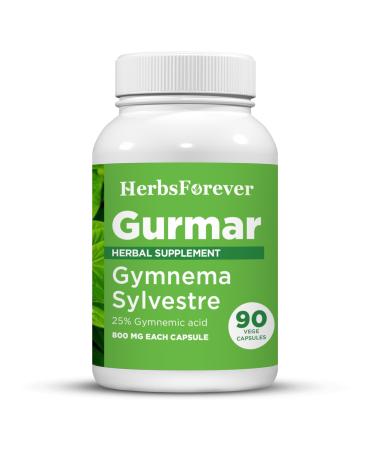 Herbsforever Gurmar Capsules | Gymnema Sylvestre Extract 7:1 | 90 Vegan Capsules | Ayurvedic Herbal Supplement | Supports Healthy Sugar Metabolism & Wellness 90 Count (Pack of 1)