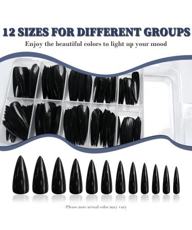 LoveOurHome 120pc Long Stiletto Press on Nails - Black False Artificial Fingernails for Women Girls - Buy Online on GoSupps.com
