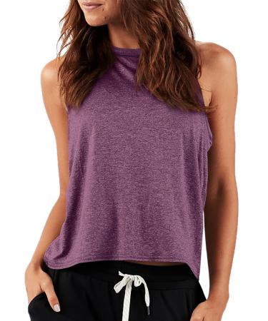 LASLULU Womens Crop Tops Sleeveless Workout Tops Halter Neck Cropped Tank Tops Flowy Athletic Shirts Muscle Tank Purple Large