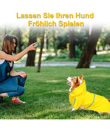 Adjustable Light Waterproof Dog Mackintosh Coat with Hood & Reflective Stripes - Perfect for Small Medium & Large Dogs | Yellow (L) - Buy Online on GoSupps.com