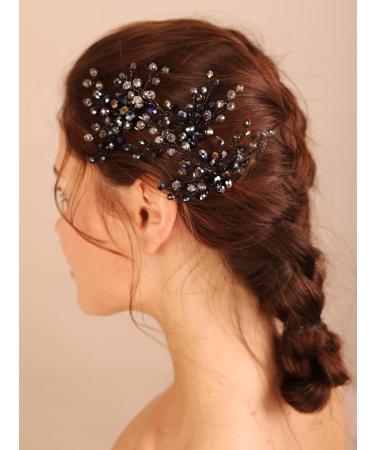 Deniferymakeup Wedding Bridal Black Crystal Hair Pins Theme Party Hair Piece Set Handmade Dark Purple Hair Jewelry for Women and Girls