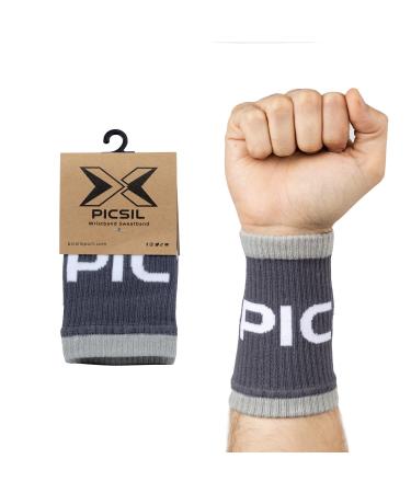 PICSIL Cotton Wrist Sweatbands, Absorbent and Stretchable Wrist Bands for Working Out, Wrist Sweat Bands for Fitness and Tennis, Anti Chafing Wristbands for Men and Women, 1 Pair Grey