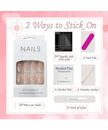 French Style False Nails Medium Length Pink and White Stick on Nails 24pcs Square Press On Nails with Glue Elegant Ballet Heart Design Sweet Fake Nails for Women Girls (Sweet French) - Buy Online on GoSupps.com