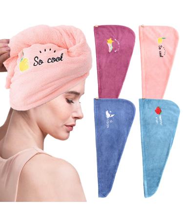 4 pieces microfiber towel hair fast drying hair towel in 4 colors with button super absorbent hair turban towel for women and girls quickly dry salon travel bathroom head wrap (fruit) - Buy Online on GoSupps.com