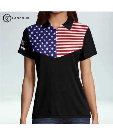 LASFOUR Personalized Eagle American Flag Bowling Shirts for Women - Custom Quick-Dry Team Polo - Buy Online on GoSupps.com