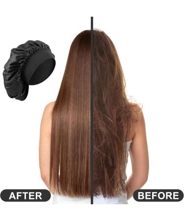 Ranphykx 2 Pack Satin Bonnet Hood - Soft Breathable Silk Curling Cap for Women & Girls - Black - Buy Online on GoSupps.com