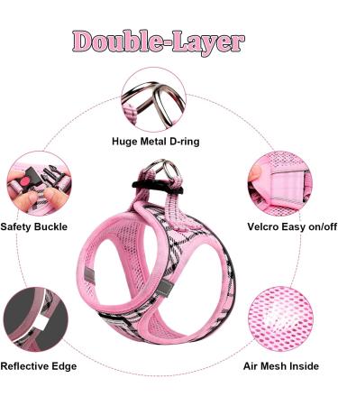 Suredoo Dog Harness for Small Dogs with Leash - Reflective Breathable & Anti-Train Design | XS Pink Checked - Buy Online on GoSupps.com