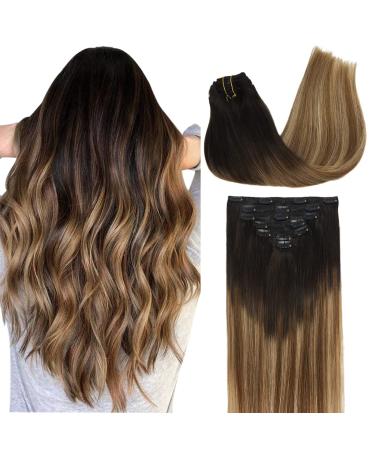 Doores real hair extensions clip in dark brown to chestnut brown and dirty blonde highlights 45cm 18 inch 7 pieces 120g natural eechhaar extensions remy human clips in hair extension 45cm-12/6/18 dark brown to chest groove brown and dirty blonde highlight