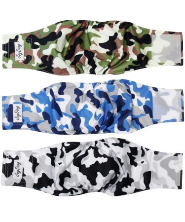 Joydaog Reusable belly bands for small dogs 3 pieces high-quality washable dog diapers male puppies camo m m (13 "-16" waist) 3 camouflage colors