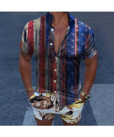 BEUU Men's Independence Day Soldier Shirt - American Flag Patriotic Button Down (Blue, X-Large) - Buy Online on GoSupps.com