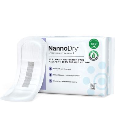 NannoDry Organic Cotton Incontinence Pads - Bladder Leak Protection for Women and Men - Nannocare Regular (20 Count) - Buy Online on GoSupps.com