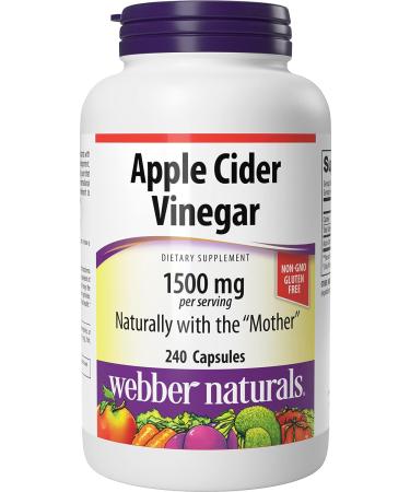 Webber Naturals Apple Cider Vinegar Pills 1500 mg per Serving High Potency 240 Capsules Natural Digestion Metabolism Weight  Detox Support Non-GMO Gluten Dairy  Sugar Free
