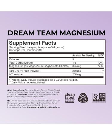 Hum Nutrition Dream Team Magnesium Bisglycinate Powder L Theanine & Tart Cherry Magnesium Supplement Drink Mix Support Rest Relaxation & Sleep Routine Gluten Free Vegan Cherry Lemon 30 Servings - Buy Online on GoSupps.com