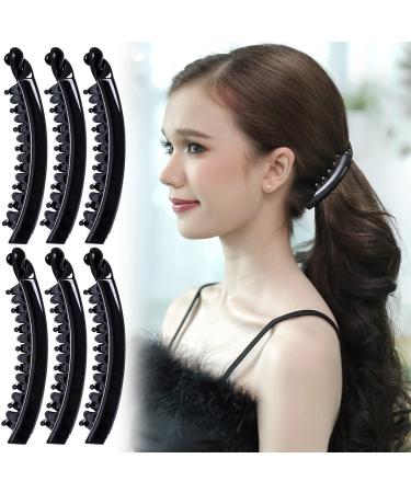 RC Roche 6 pieces of bananas hair clips holder hair clip with teeth vintage thick hair French cursing medium black 1 piece (6 Pack) black