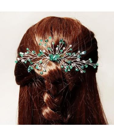 Bridal Green Crystal Hair Comb Emerald Hair Vine Malachite Green Wedding Headpiece Prom Party Festival Hair Accessories for Women and Girls (Silver) 111 - Buy Online on GoSupps.com