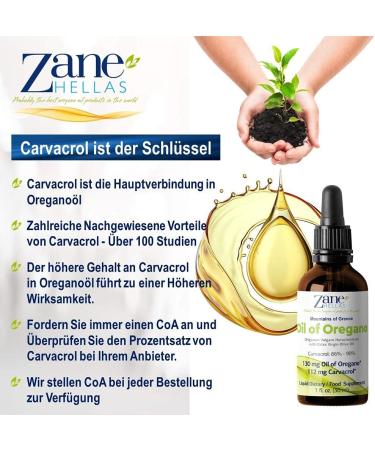 Zane Hellas 70% Oregano Oil - Greek Essential Oil with 86% Carvacrol | 112mg per Serving | Premium 30ml - Buy Online on GoSupps.com