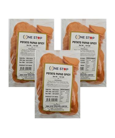 One Stop Dealer Potato Papad for Frying (150 Gram) - Upvas Special Aloo Papad - Ready to Fry Potato Papad for Snacks Tea Time Papad and farahal/Upwas Papad (Pack of 3 Potato Papad Spicy)