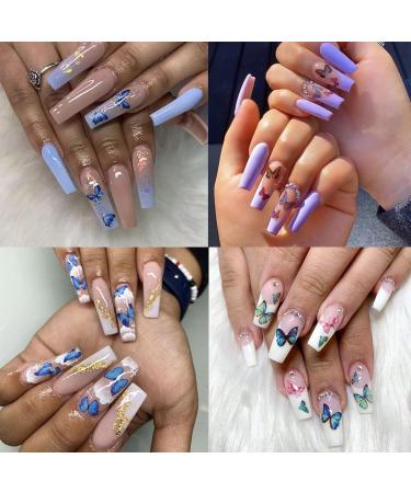 Baoximong Butterfly Nail Stickers - 8 Sheets Colorful Spring 3D Self-Adhesive Decals | Holographic Laser Design Nail Art Accessories for Women - Buy Online on GoSupps.com