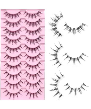 IFLOVEDEKD Manga Lashes Natural Look 10 Pairs Clear Band False Eyelashes 3 Styles Mix Japanese Anime Lashes Natural 3D Wispy Lashes Short Asian False Lashes Reusable Cosplay Eye Lashes