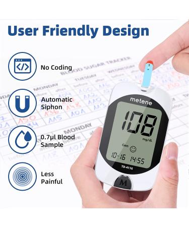 Metene TD-4116 Blood Glucose Test Strips 200 Count - For Diabetes Monitoring with TD-4116 Glucose Monitor - Buy Online on GoSupps.com
