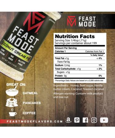 Feast Mode Flavors Coconut Cream Pie Seasoning - Low Sodium, No MSG, Gluten Free, All Natural - Perfect for Meal Prep, Oatmeal, Protein Shakes - Sweet Vanilla Coconut Flavor - Buy Online on GoSupps.com