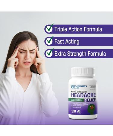 Puregen Labs Extra Strength Headache Caplets Aspirin 250 mg (NSAID) Caffeine 65 mg 150 Count - Buy Online on GoSupps.com