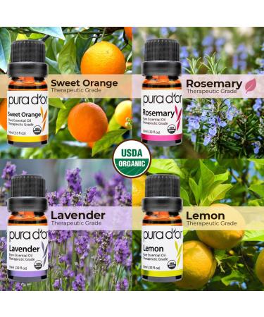 PURA D'OR Perfect10 Essential Oil Gift Set - 100% Pure USDA Organic - 10mL x10 - Tea Tree, Lemon, Lavender, Sweet Orange, and More - Buy Online on GoSupps.com