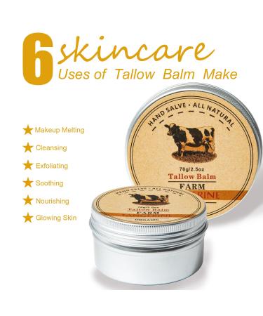 Pure Grass-Fed Beef Tallow Balm 100% Natural Skin Moisturizer (70g) | Nourish & Hydrate - Buy Online on GoSupps.com
