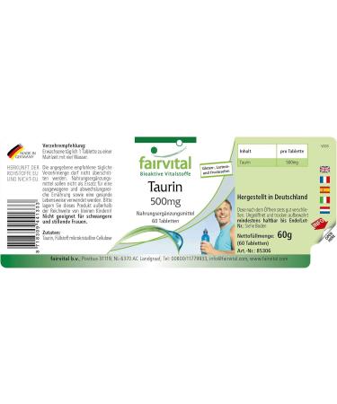 Fairvital Taurine 500mg Vegan High Dosage 60 Tablets - Buy Online on GoSupps.com
