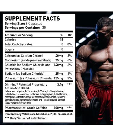 Oh!mino Essential Amino Acids Supplement Caffeinated Capsules All 9 EAAs BCAAs The Perfect Amino for Workouts Amino Energy and to Build Muscle and Recover Faster Caffeinated 180 Count (Pack of 1) - Buy Online on GoSupps.com
