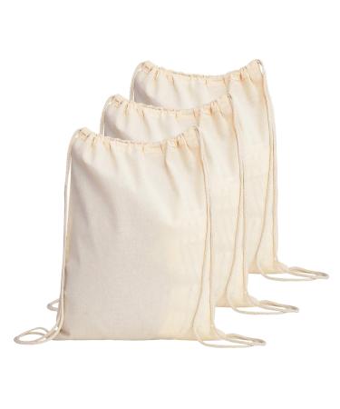 TBF Cotton Drawstring Backpack Gym Sack Canvas Cinch Sport Pack for Men Women - Set of 3 Natural Natural Set of 3