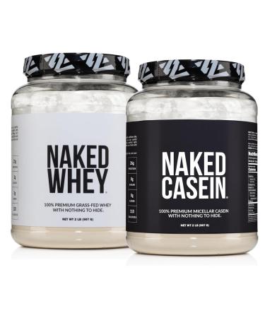 NAKED Whey Protein Powder 2LB (Unflavored) + Casein Protein Powder 2LB (30 Servings) GMO-Free Gluten Free Soy Free Preservative Free