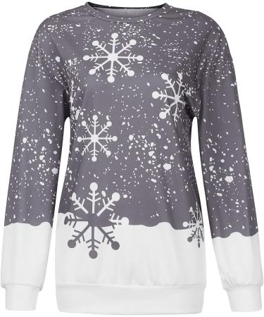 Women's Long-Sleeved Christmas Sweater - Grey Round Neck Sweatshirt with Holiday Motif | International Shipping Available - Buy Online on GoSupps.com