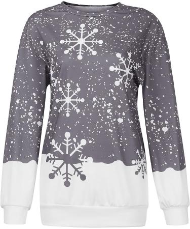Angxiwan Christmas Shirt for Women - Cute Moose Snowflake Print Sweatshirt Blouse - Buy Online on GoSupps.com
