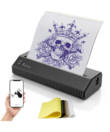 Bcetasy Cordless Thermal Tattoo Printer  Portable Tattoo Stencil Printer Rechargeable Thermal Transfer Copier Tattoo Thermal Machine Compatible with iOS Android with 10pcs Paper Black