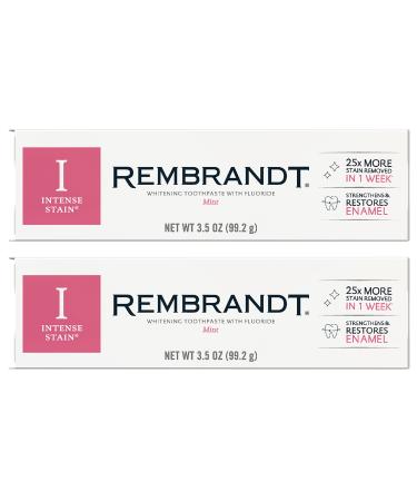REMBRANDT Intense Stain Whitening Toothpaste With Fluoride, Removes Tough Stains, Rehardens And Strengthens Enamel, 3.5 Ounce - (Pack of 2) 3.5 Ounce (Pack of 2)
