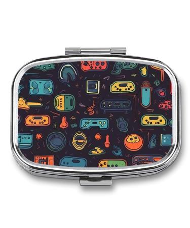 Game Video Gaming Pattern Pill Box Cute Square Pill Case Portable Medicine Tablet Vitamin Holder Organizer for Purse Pocket