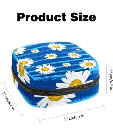 GIAPB Period Bag - White Daisies Blue Background Color - Sanitary Napkin Storage & Travel Makeup Pouch - Buy Online on GoSupps.com