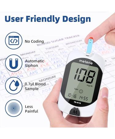 Metene TD-4116 Blood Glucose Test Strips, 100 Count Blood Sugar Test Strips for Diabetes, Use with metene TD-4116 Blood Glucose Monitoring System Only - Buy Online on GoSupps.com